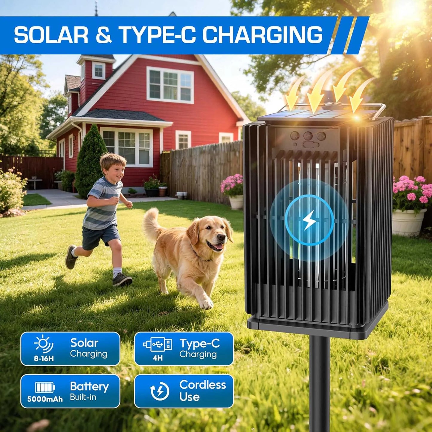 Solar Cordless Outdoor Bug Zapper With Night Light And Bracket