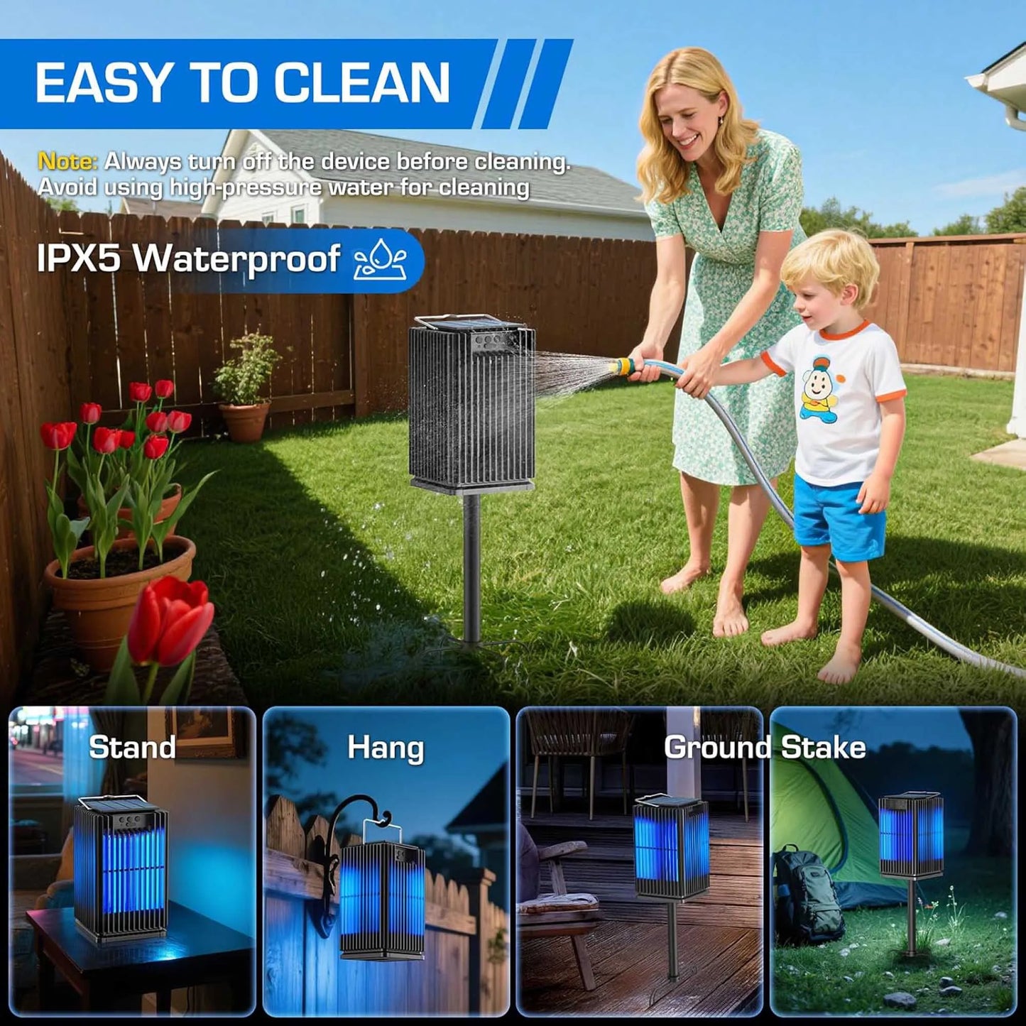 Solar Cordless Outdoor Bug Zapper With Night Light And Bracket