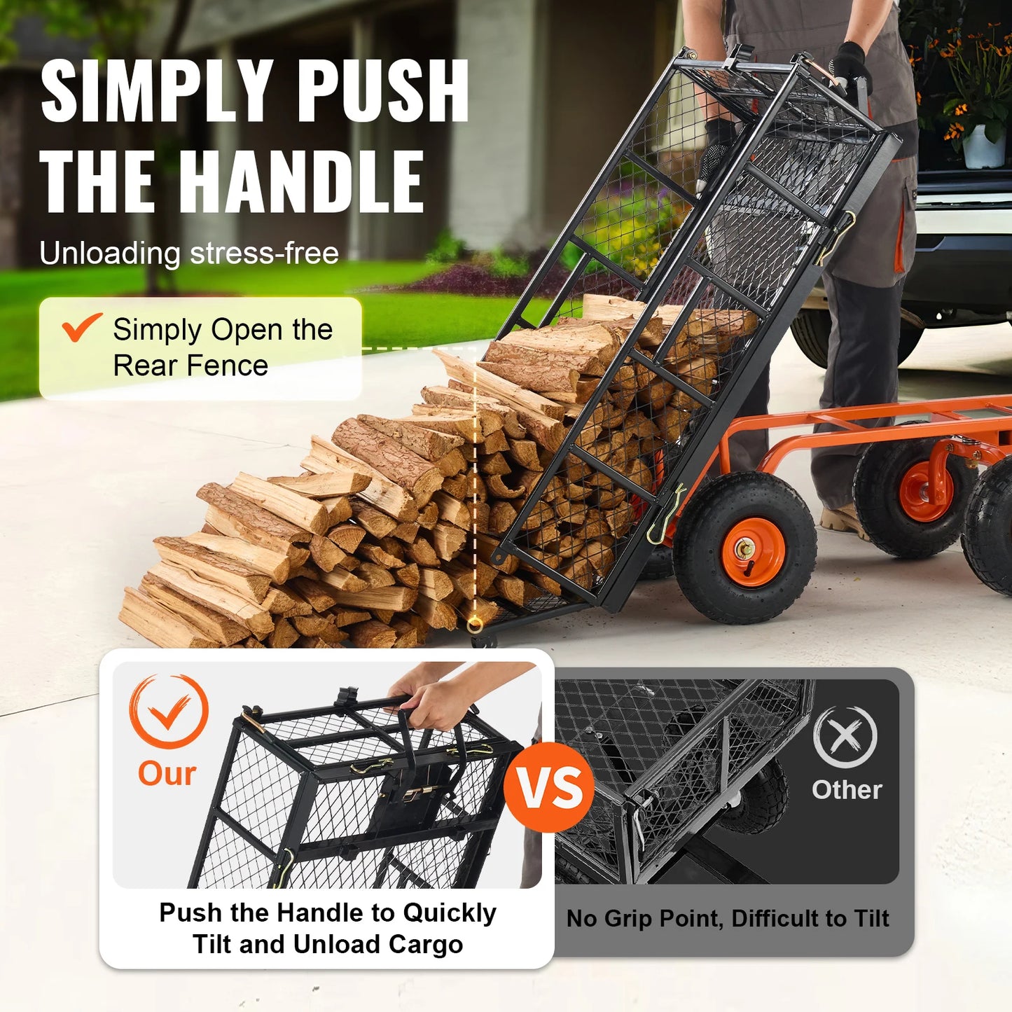 SucceBuy Sturdy Metal Garden Utility Wagon With Simple Assembly