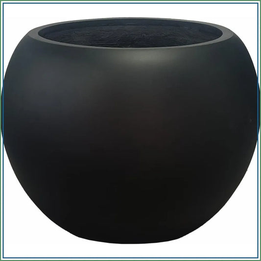 Round Fiberstone Planter 13.5"H x 17"Dia, 12" Pot Opening, Black, Indoor/Outdoor Large Plant Pot