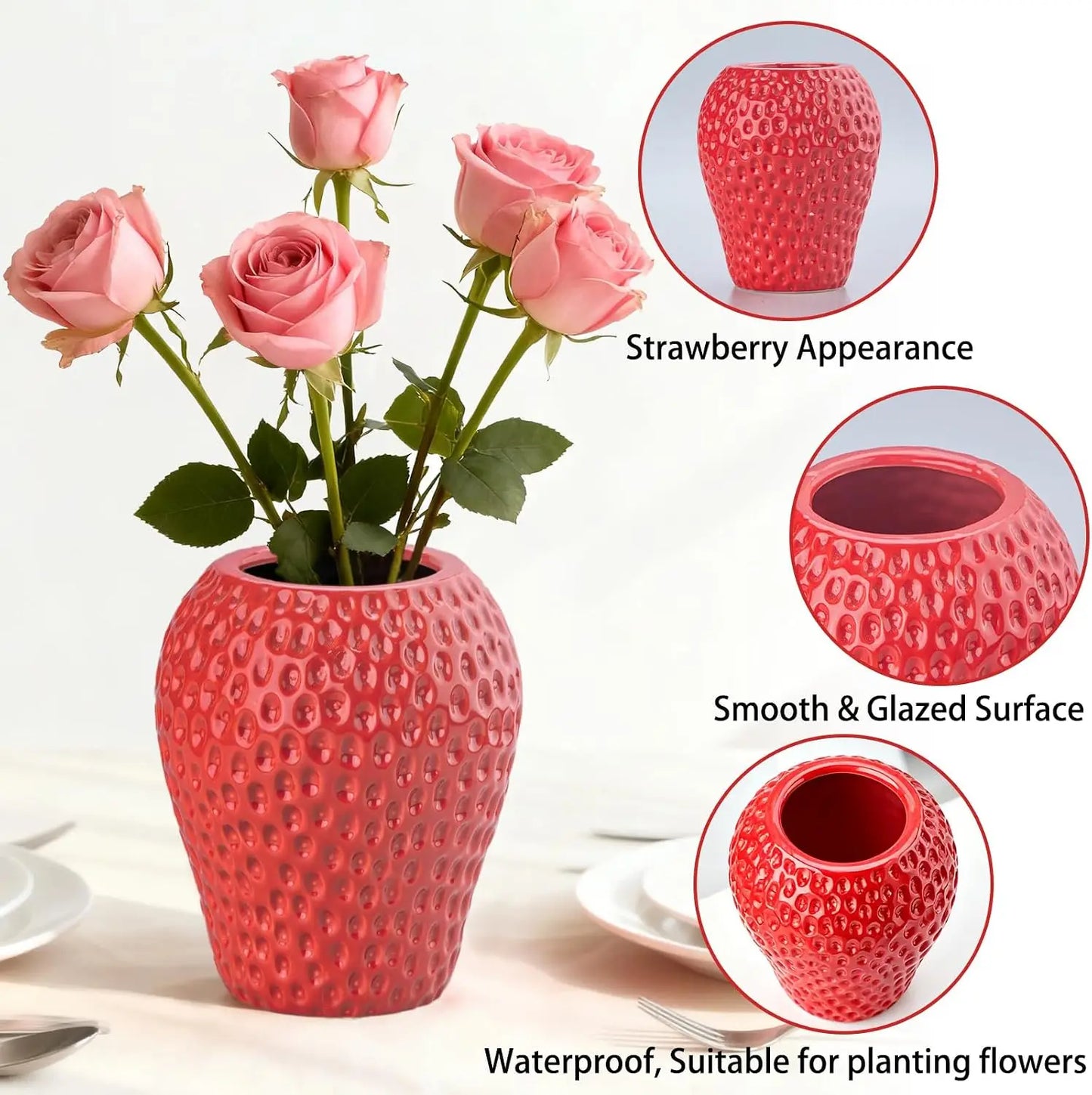 Strawberry Ceramic Planter Vase For Home And Office Decor