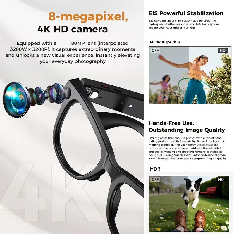 Yaocx Smart Glasses With 8MP Camera AI Translation Voice Control