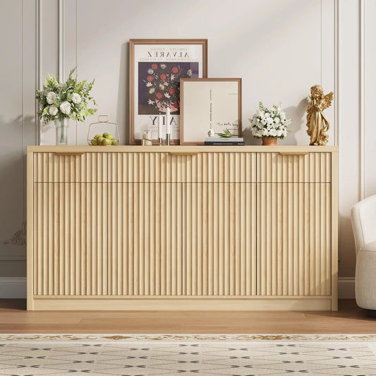 HiMISS Fluted Sideboard Cabinet With Drawers And Adjustable Shelves