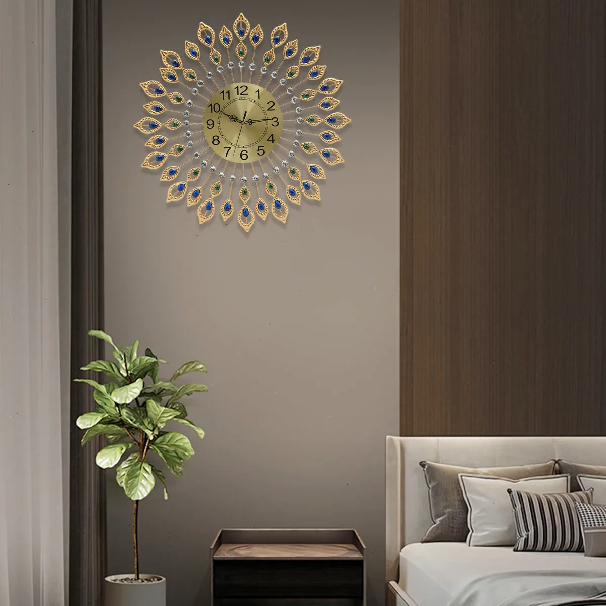 Peacock Feather Wall Clock With Silent Quartz Movement