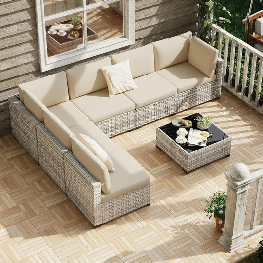 Luxury All Weather PE Rattan Modular Patio Conversation Furniture