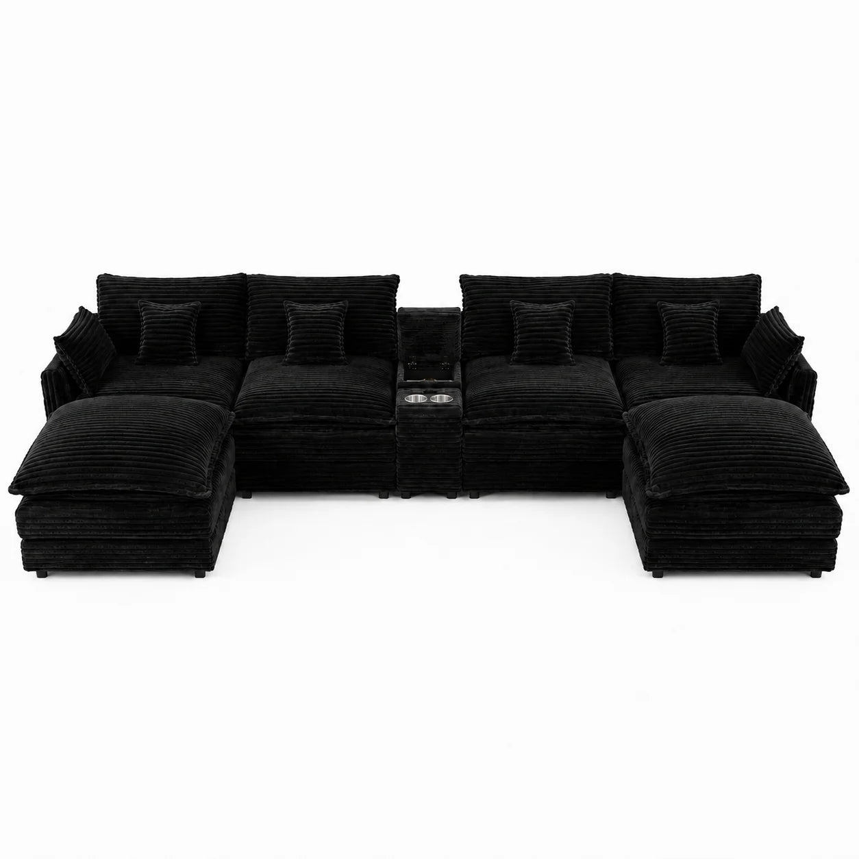 Seven Piece Modular Sofa With Console Coffee Table And Pillows