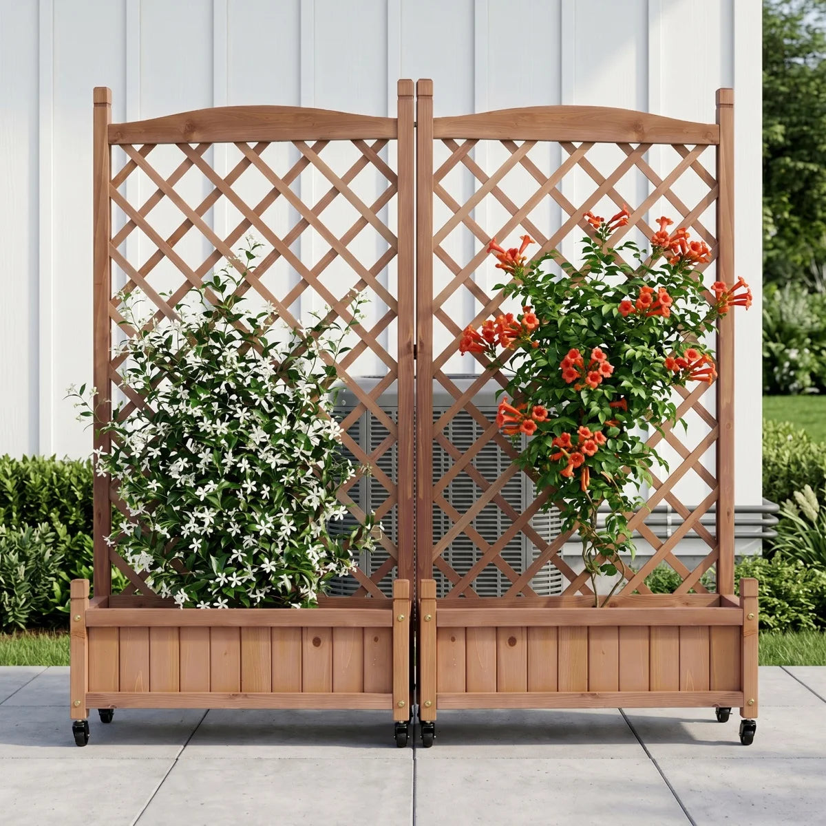 Natural Wooden Raised Garden Bed With Trellis Two Pack