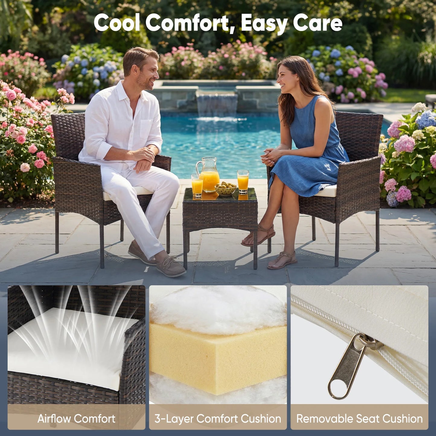 Jhk Outdoor All Weather Wicker Bistro Set With Cushions