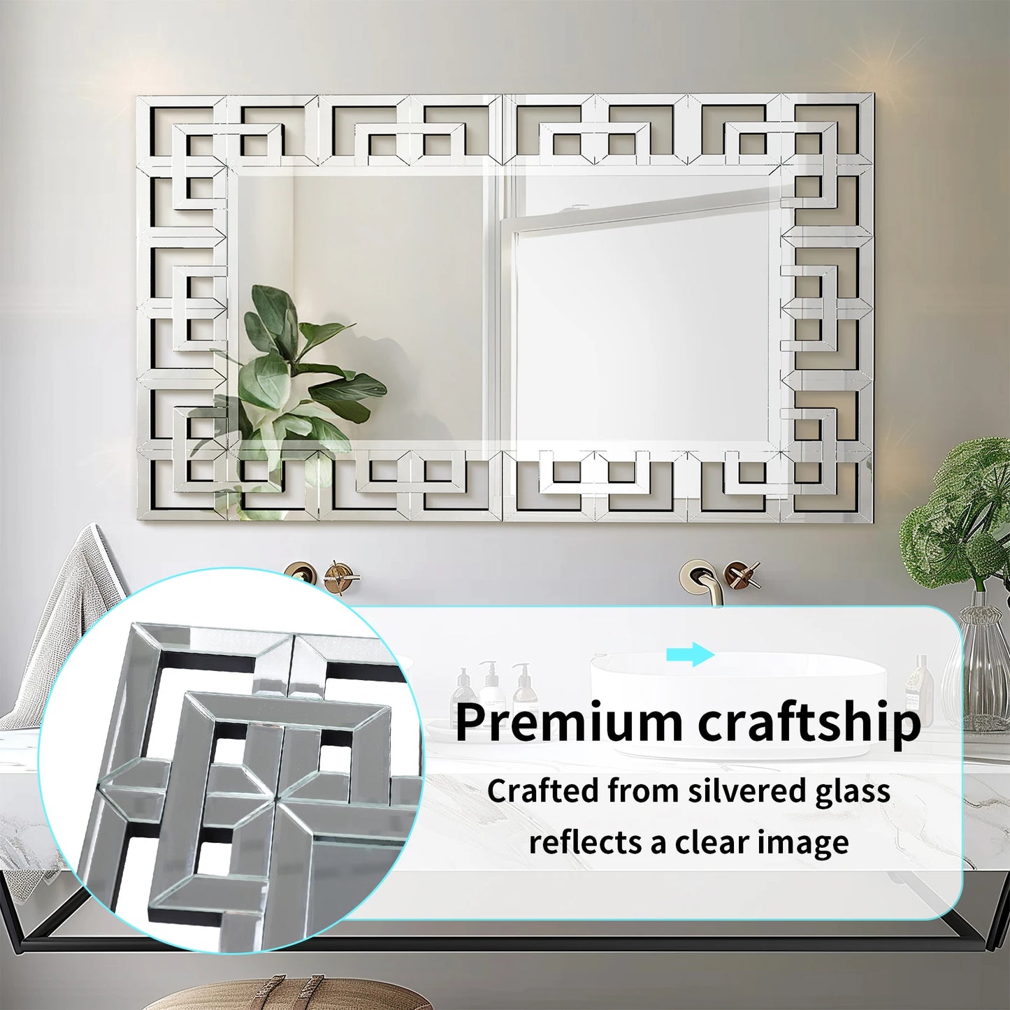 Rectangle Venetian Beveled Glass Art Wall Mirror for Home Decor