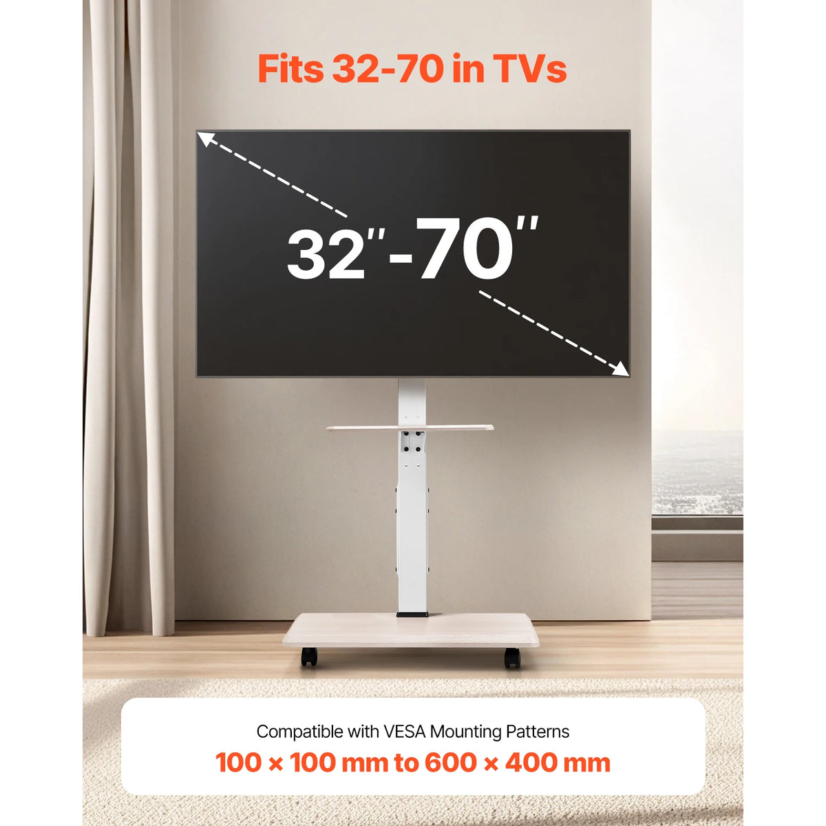 Succebuy Height Adjustable Rolling TV Stand With Tray