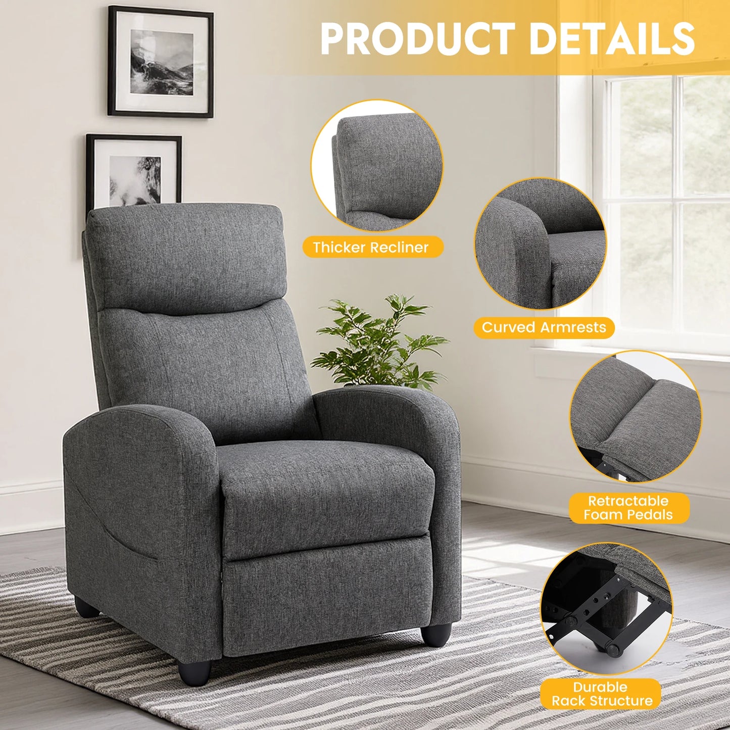 MCQ Modern Recliner Sofa With Lumbar Support for Living Room