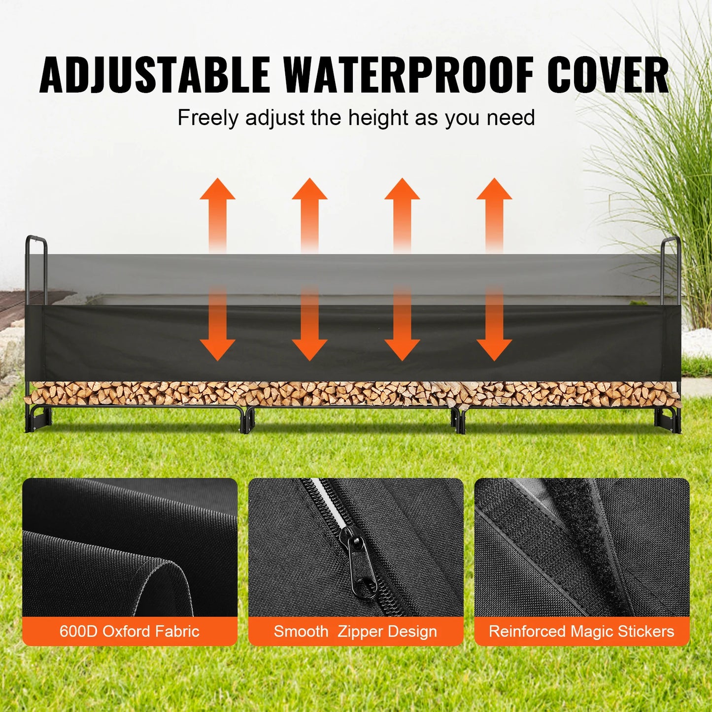 SucceBuy Heavy Duty Outdoor Firewood Rack With Waterproof Cover