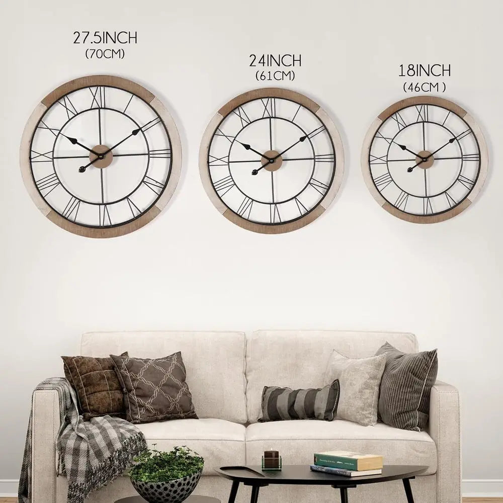 Silent Battery Operated Rustic Wall Clock For Home Office Decor