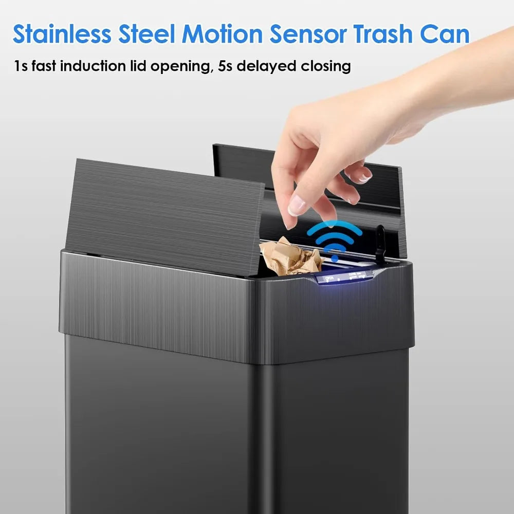Stainless Steel Smart Trash Can With Motion Butterfly Lid Design