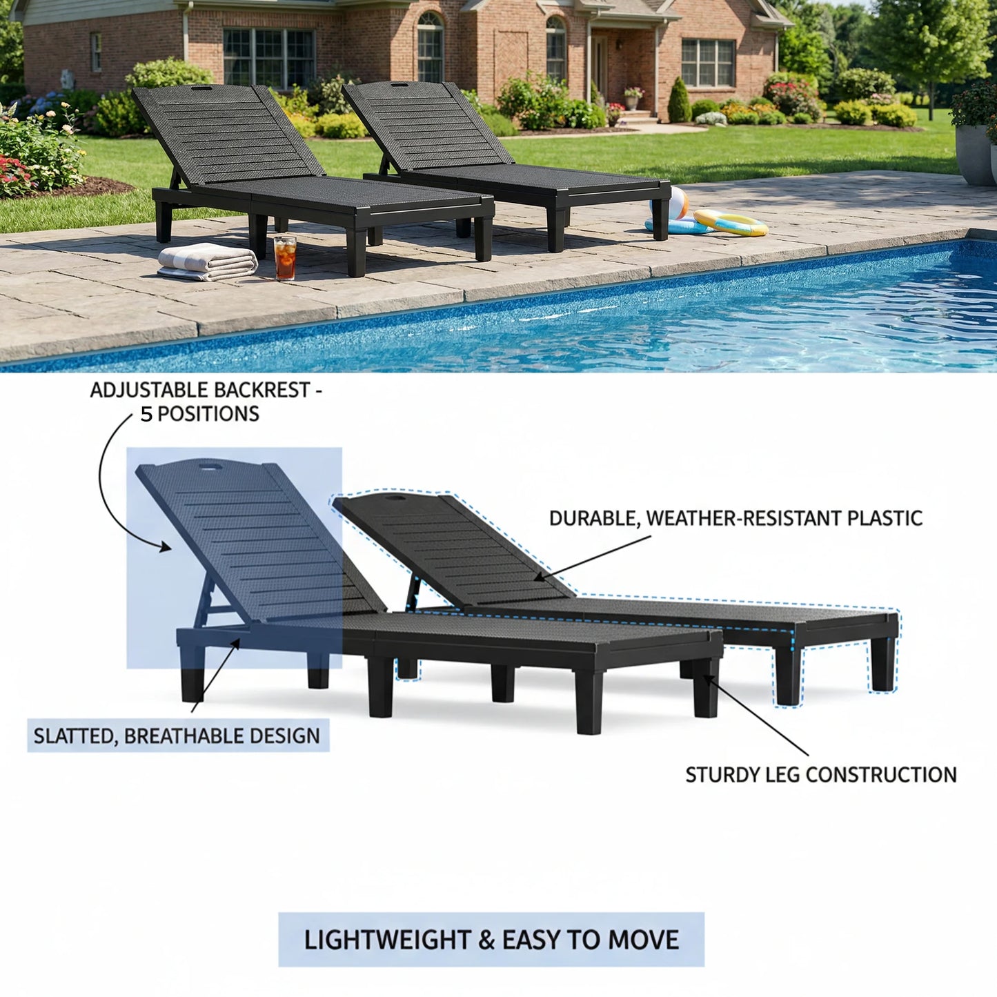 Topincn Adjustable Outdoor Bamboo Lounge Chair And Sun Lounger