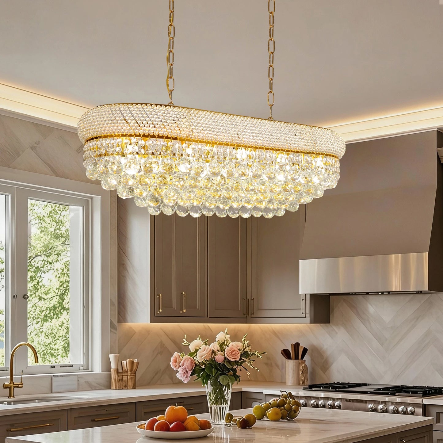 Vrygle Empire Rectangular Crystal Chandelier Dining Room Lighting