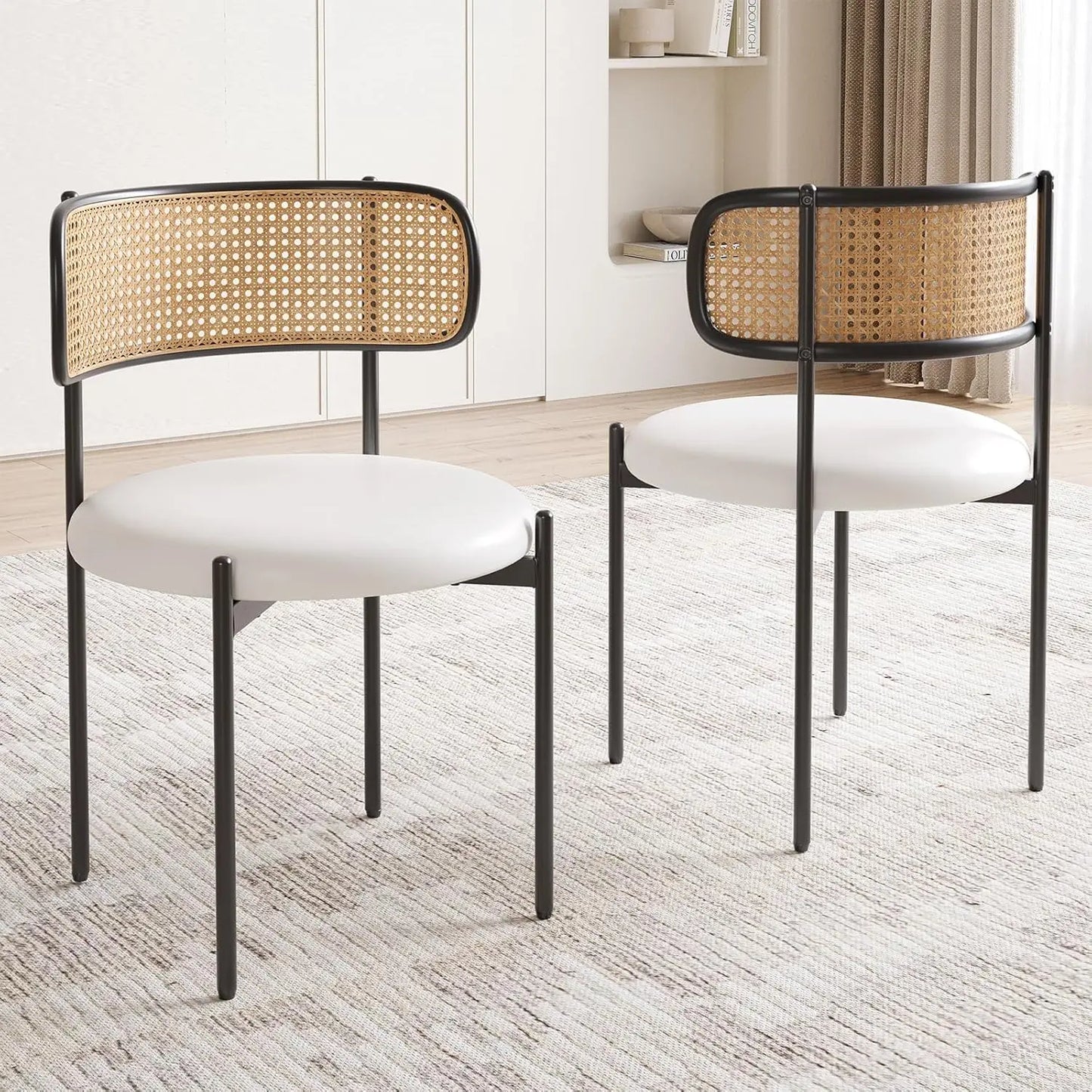 Farini Modern Dining Chairs With PU Leather And Rattan Back