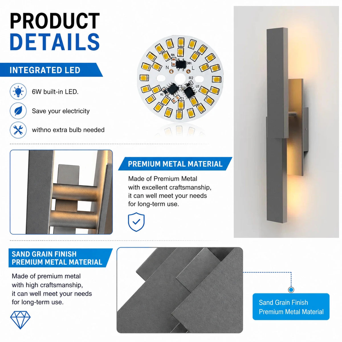 Dimmable LED Aluminum Outdoor Wall Light With Modern Brushed Finish