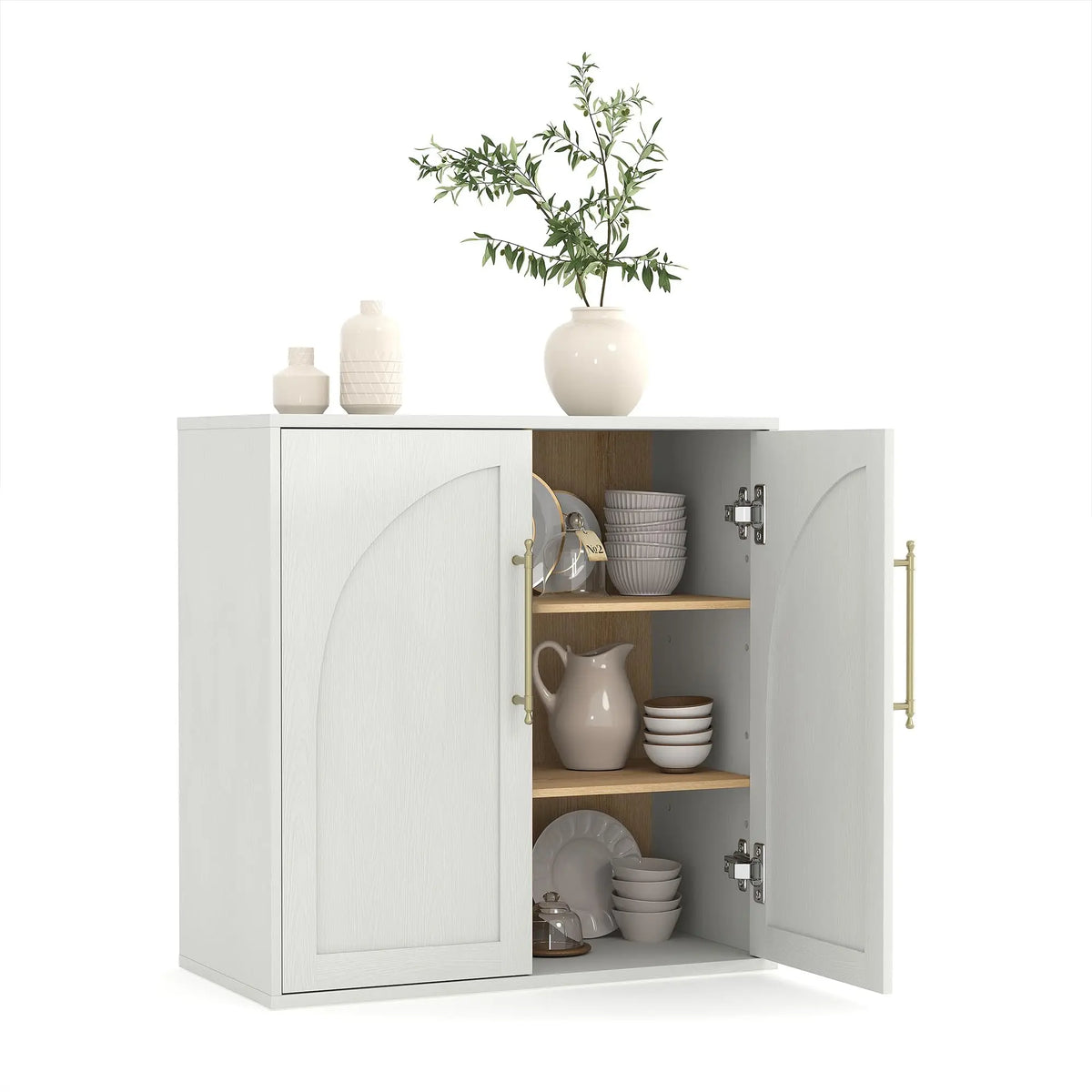Arched Farmhouse Sideboard Buffet Cabinet With Doors And Drawers