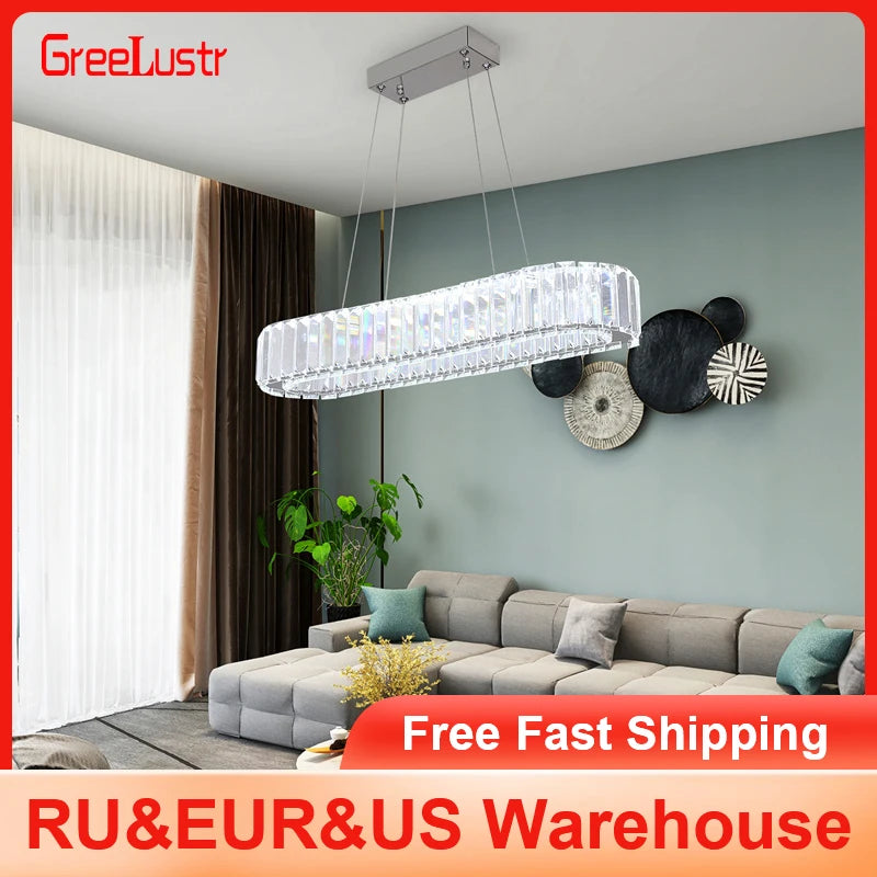 GreeLustr LED Modern Crystal Chandelier Pendant Ceiling Light Fixture