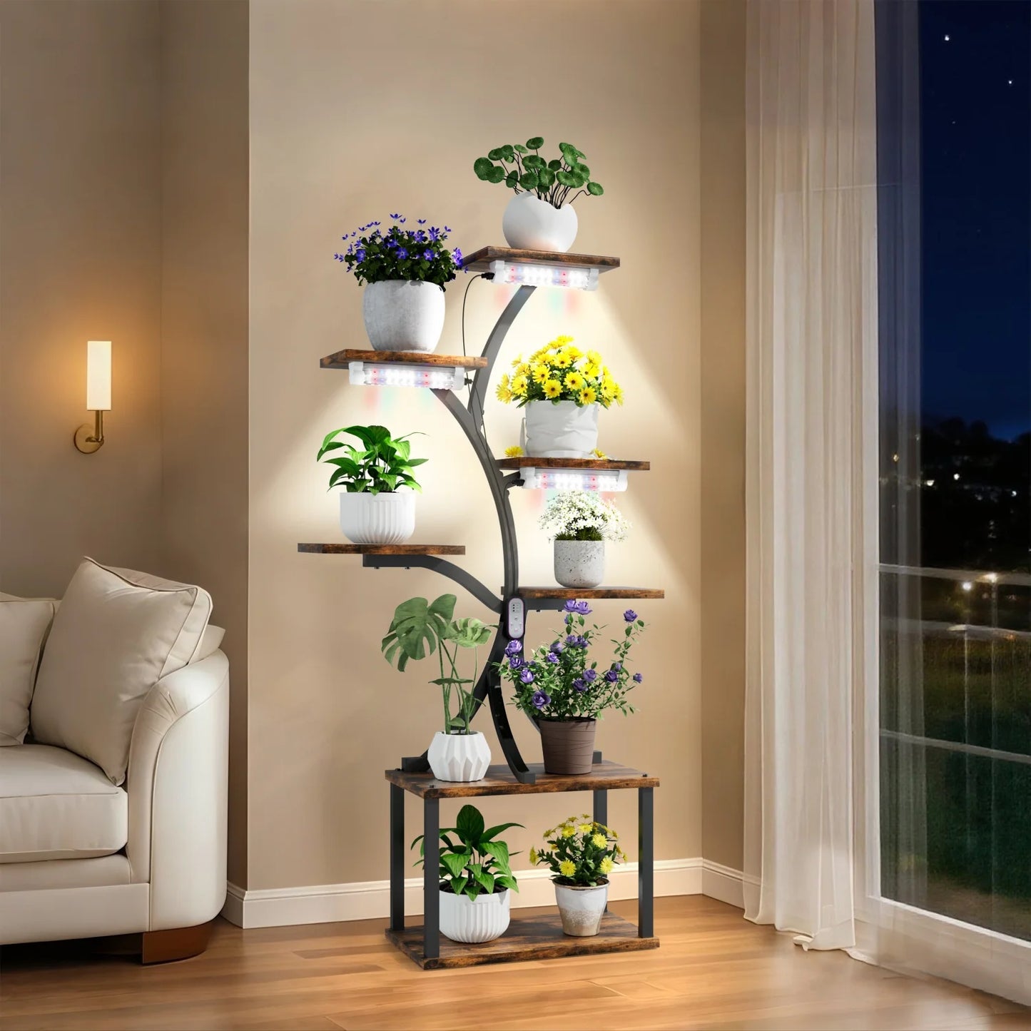 Seven Tier Tree Shaped Plant Stand With Metal Frame