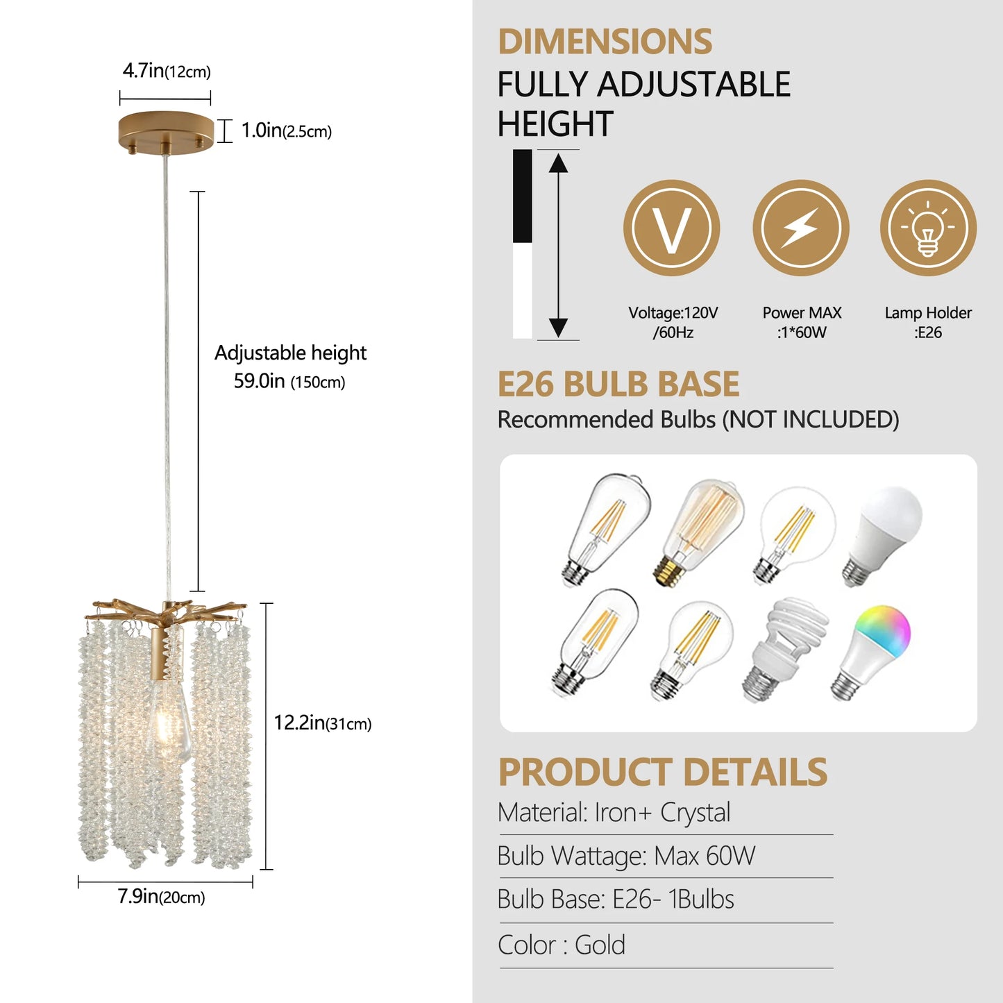 ARLGSITE Crystal Pendant Chandelier With Waterfall Bead Design
