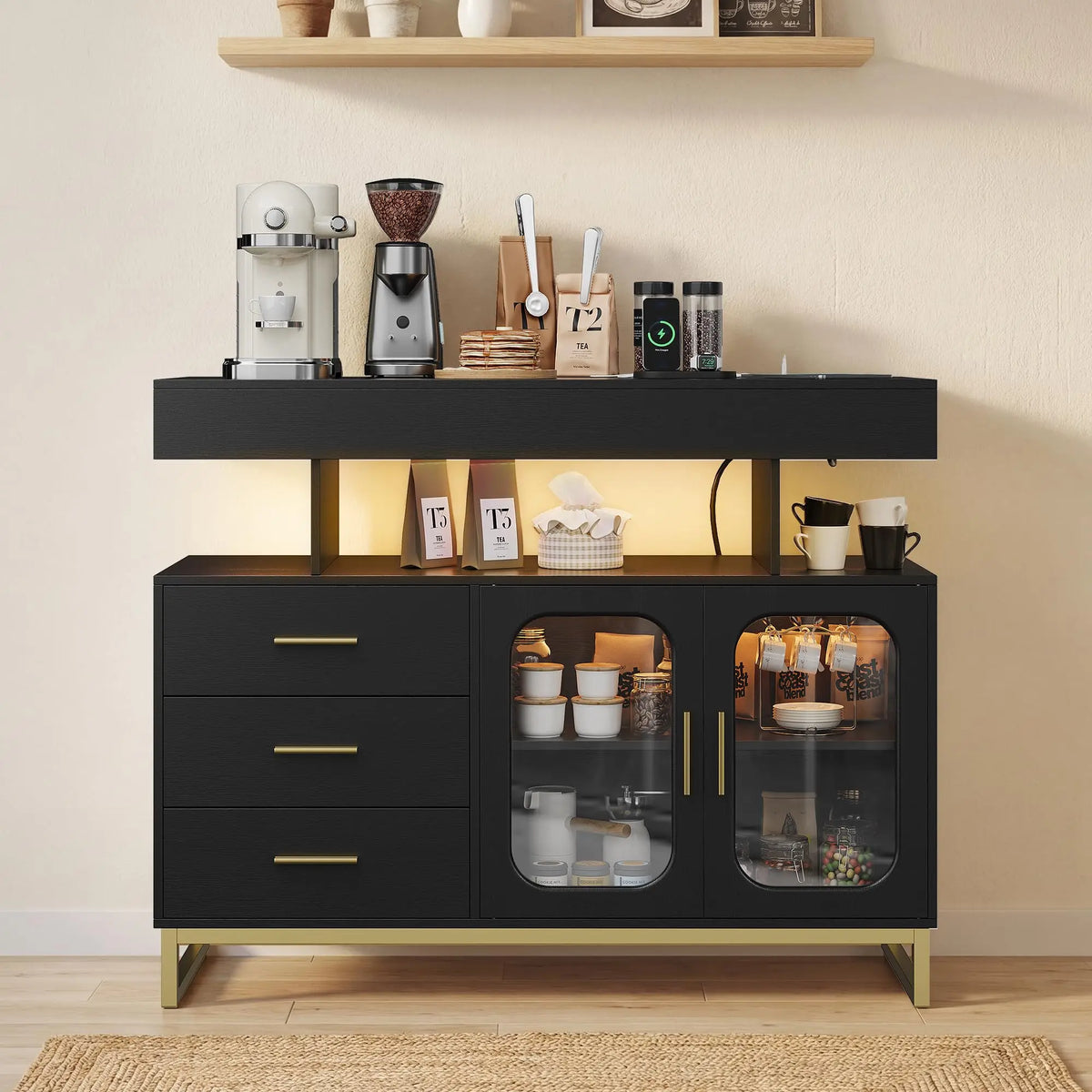 HiMISS Modern Sideboard Buffet Cabinet With LED Lights And Storage