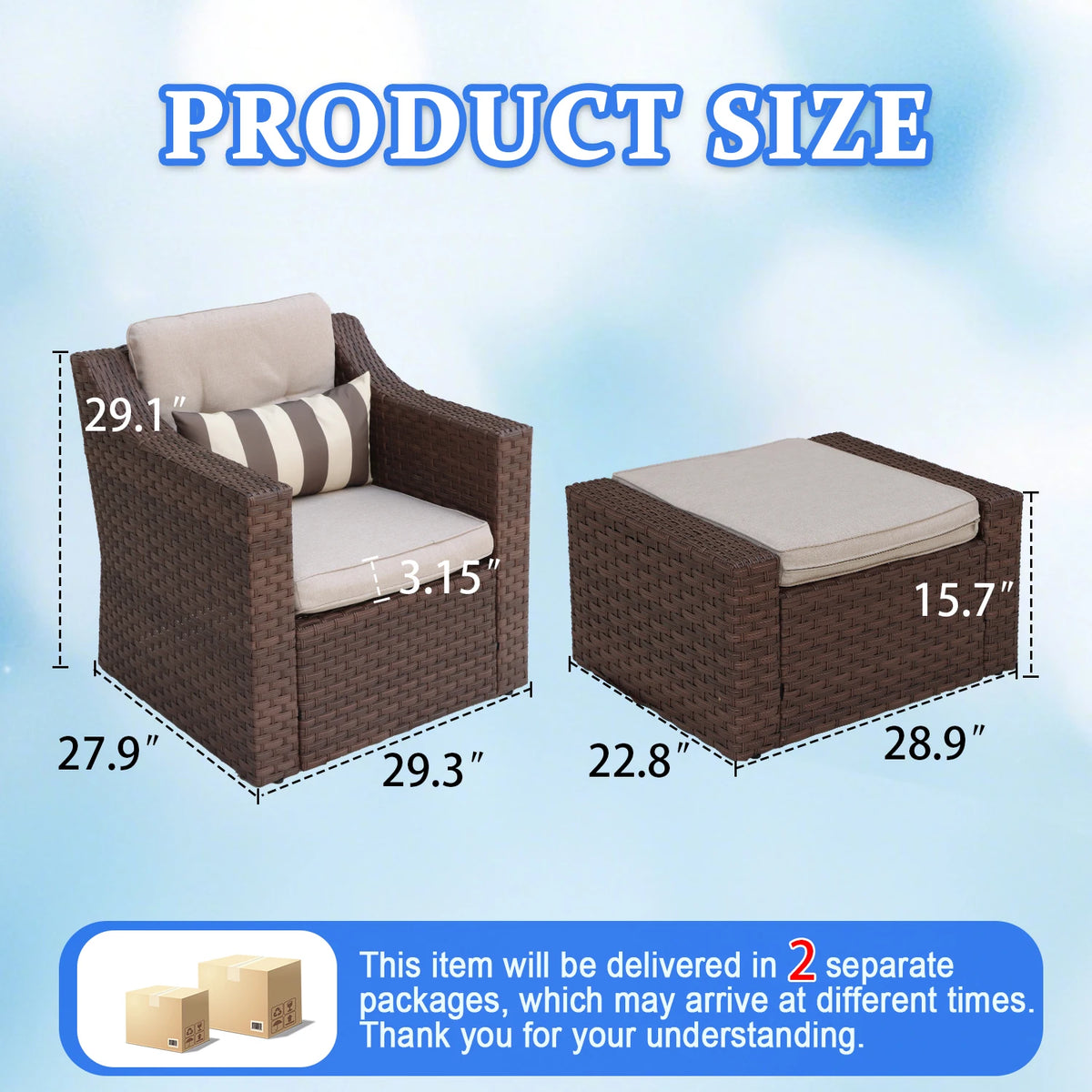 Four Piece Outdoor Wicker Rattan Patio Sectional Furniture Set