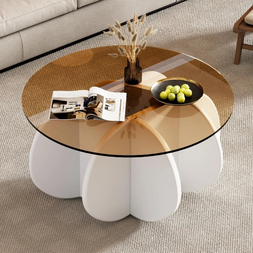 RBXC Mid Century Modern Round Glass Coffee Table For Home