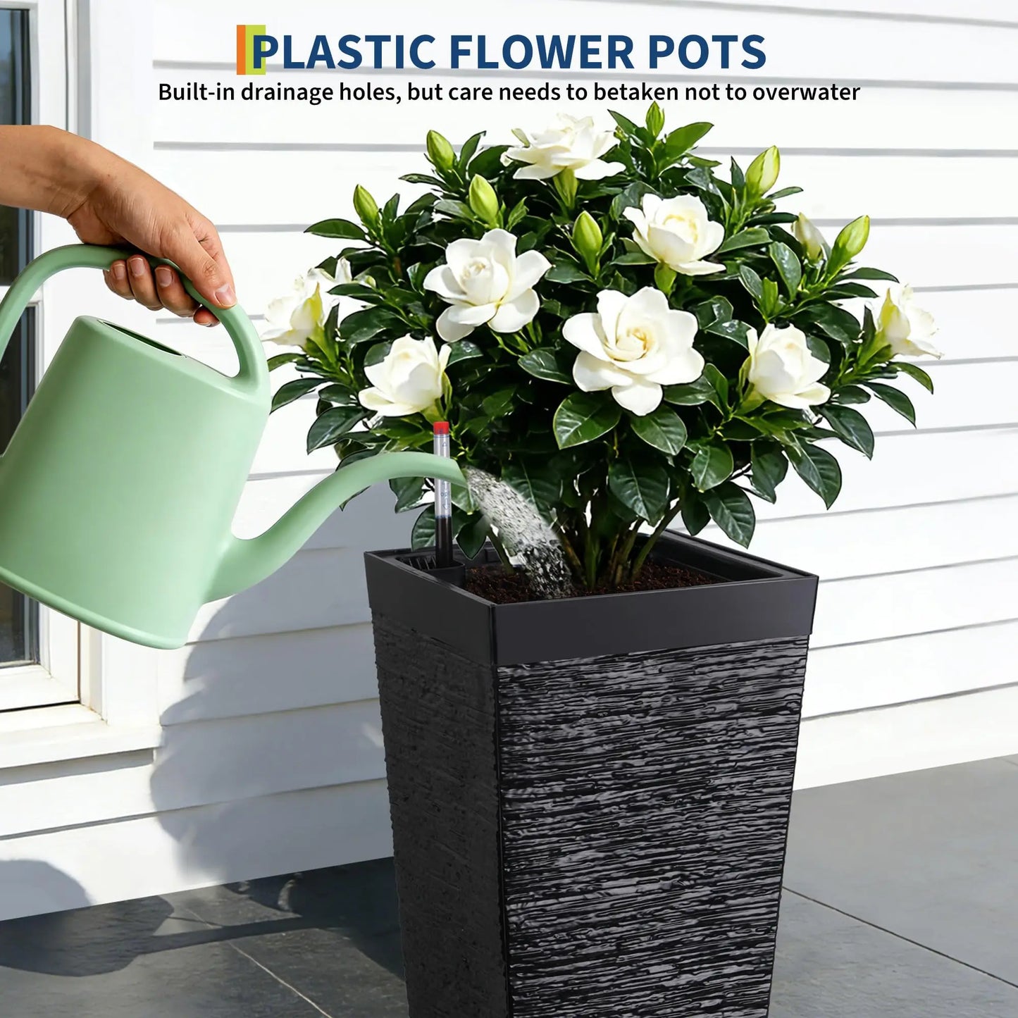HiMiss Self Watering Planters For Front Porch Indoor Outdoor Drainage