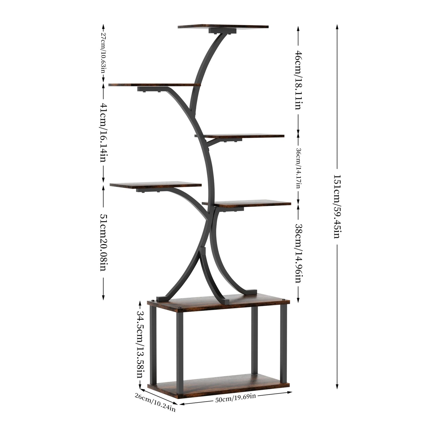 Seven Tier Tree Shaped Plant Stand With Metal Frame