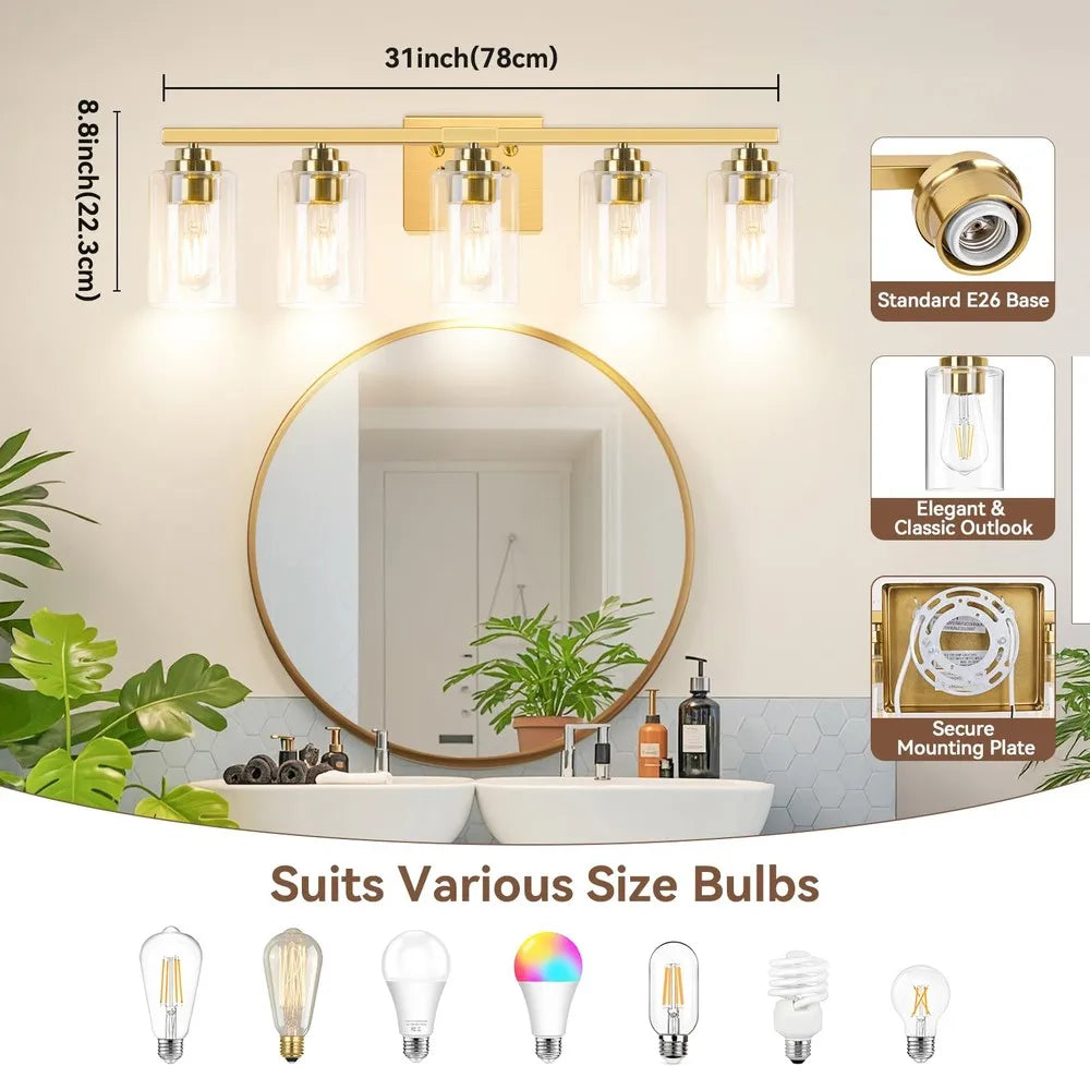 Five Light Bathroom Vanity Light Fixture Wall Mount Over Mirror