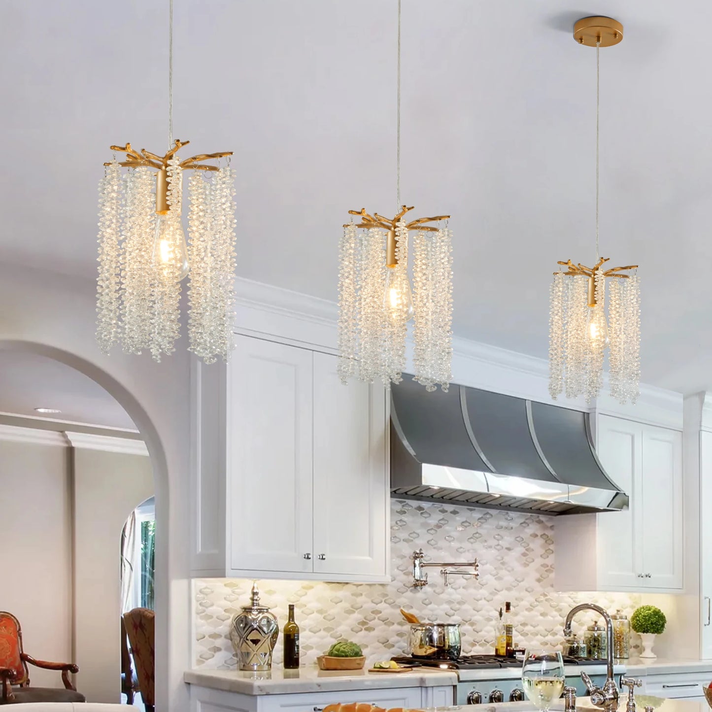 ARLGSITE Crystal Pendant Chandelier With Waterfall Bead Design