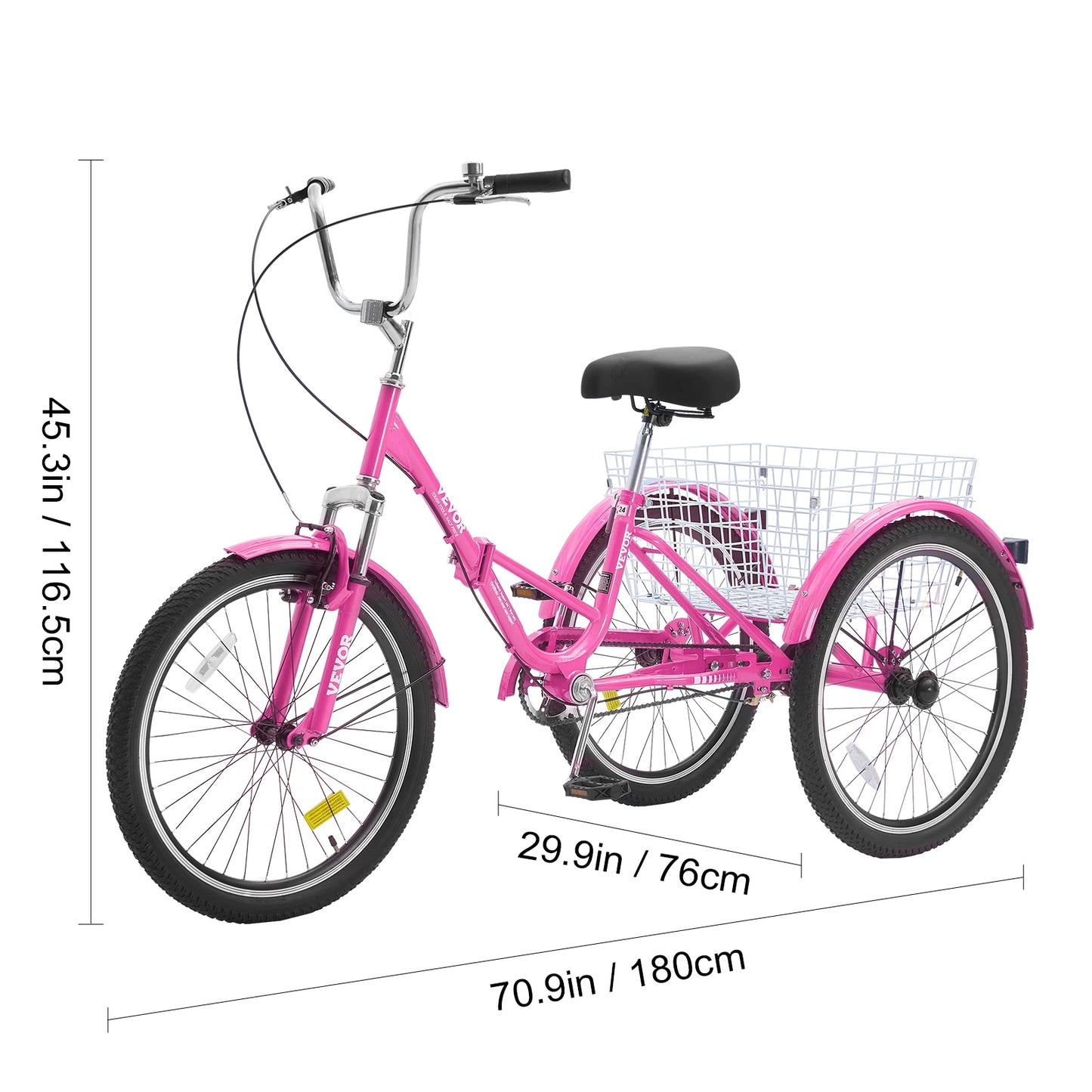 Folding Adult Tricycle Carbon Steel Three Wheel Bicycle