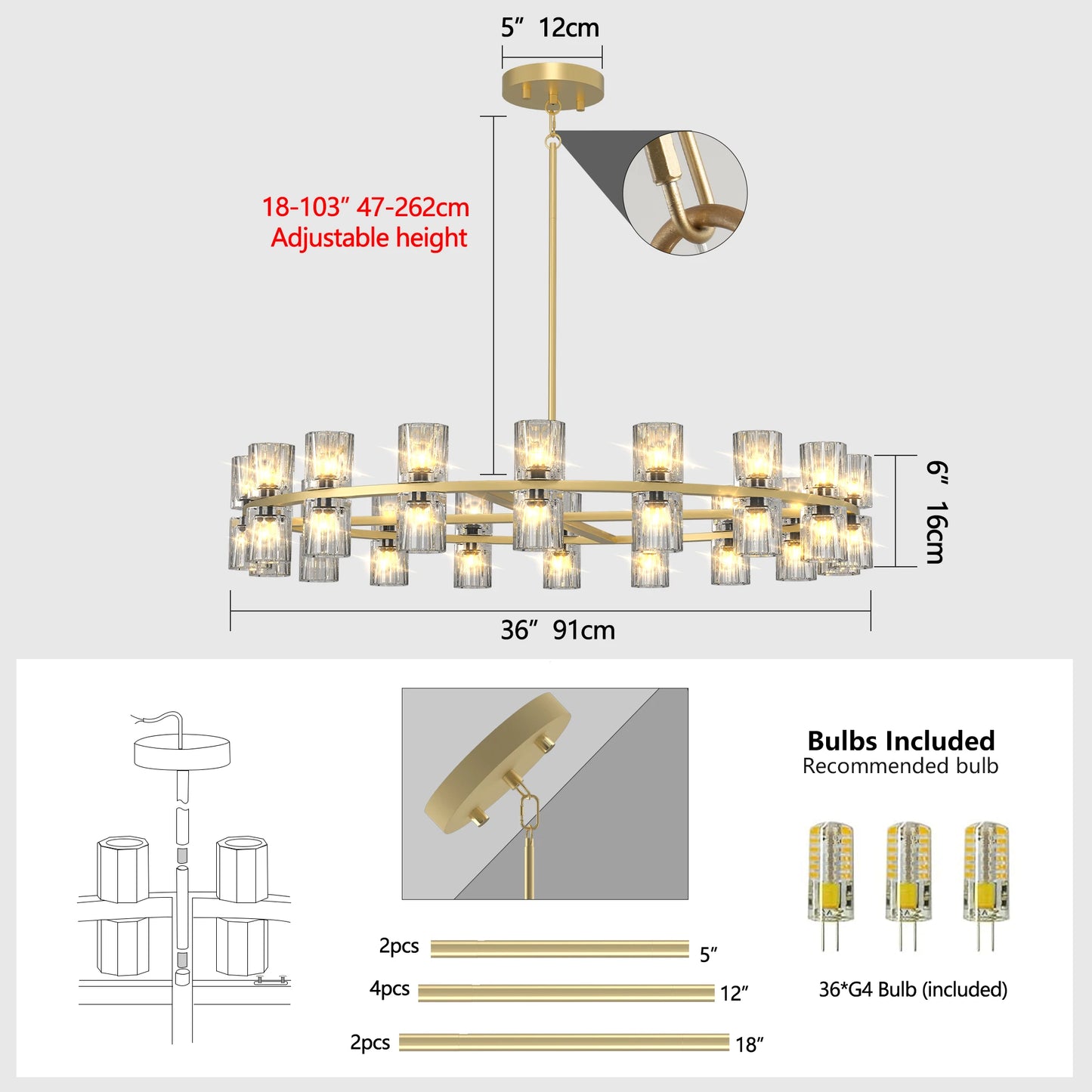 Zhikea Modern Crystal Chandelier Pendant Ceiling Light