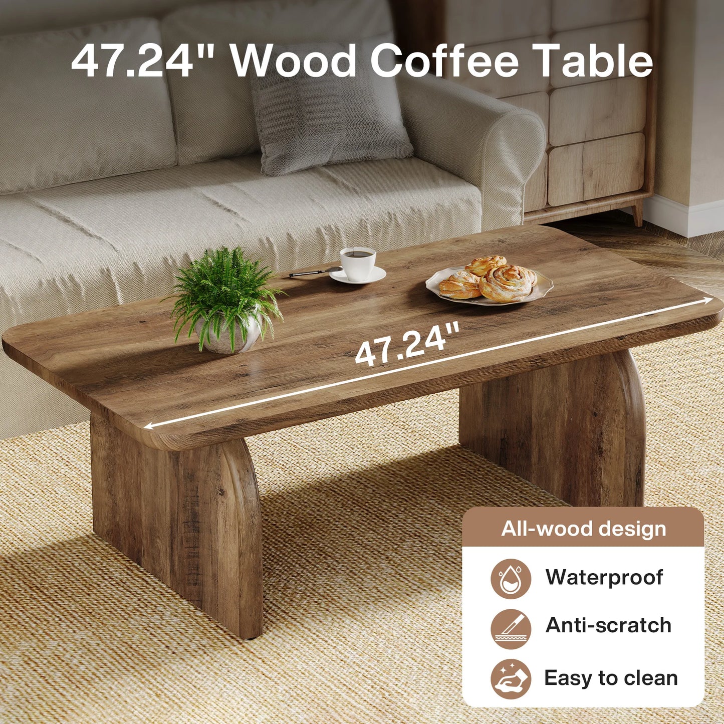 Tribesigns Farmhouse Rectangular Engineered Wood Coffee Table