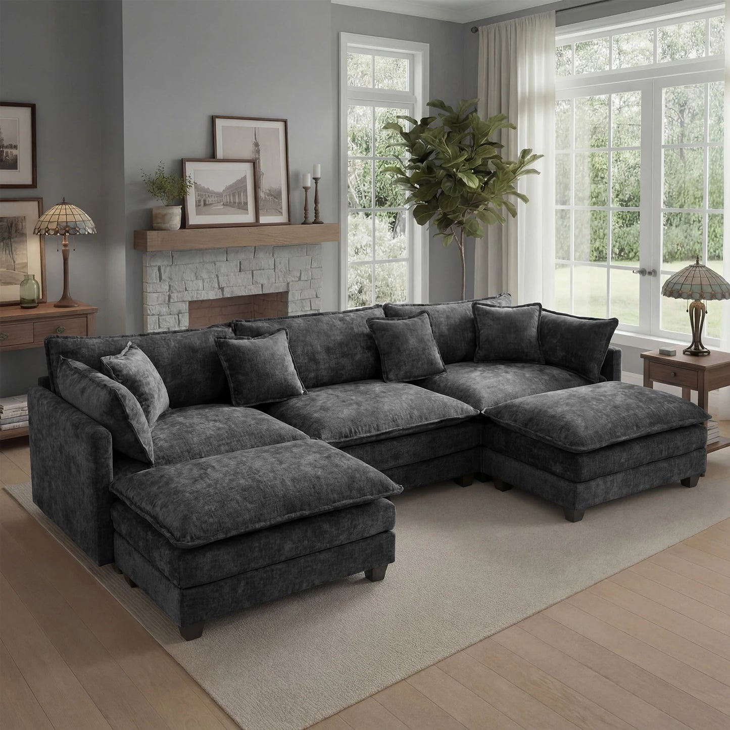 Modern Modular Sectional Sofa With Ottoman And Deep Seat Design