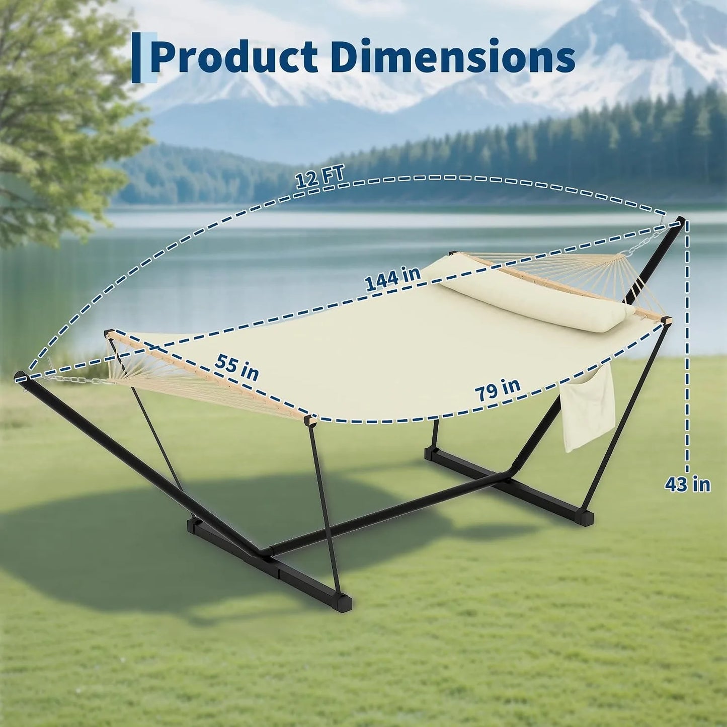 Premium Double Hammock With Sturdy Stand And Comfortable Pillow